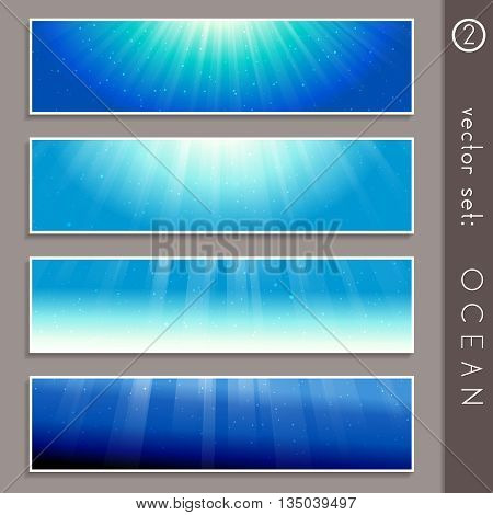 Set of four elegant underwater banners. Graphics are grouped and in several layers for easy editing. The file can be scaled to any size.