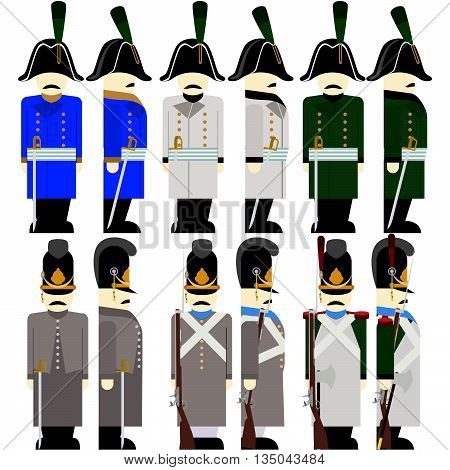 Soldiers of the army of Bavaria in uniform and weapons were used in the 1812 war. The illustration on a white background.