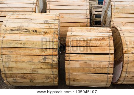 Electrical wire in wooden roll protection. Wire rolls.