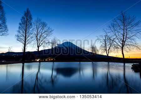 Mount Fuji Fujisan with Star and milkyway before sunrise