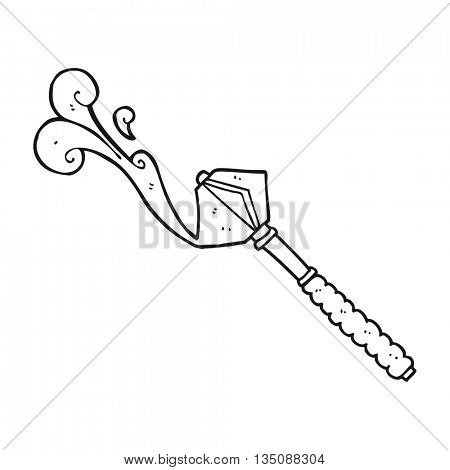 freehand drawn black and white cartoon bloody medieval mace