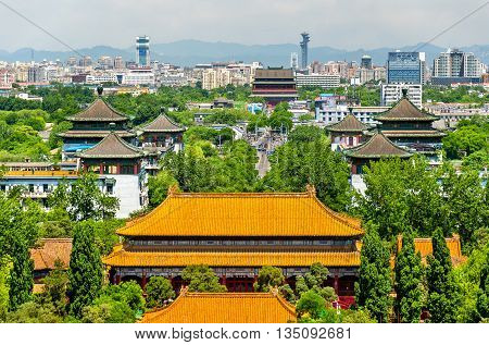 View of Shouhuang Palace in Jingshan Park - Beijing, China.