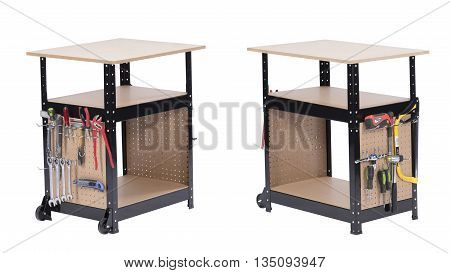Mobile workstation with tool sisolated on white background