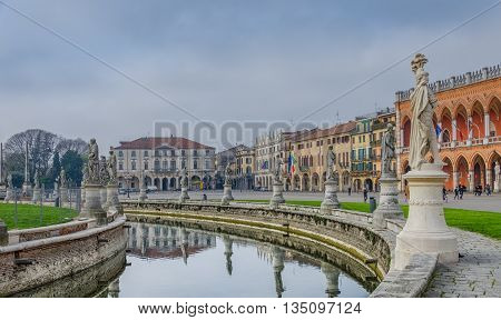 The Piazza Prato della Valle and the Basilica of Santa Giustina, in Padua, Veneto, Italy