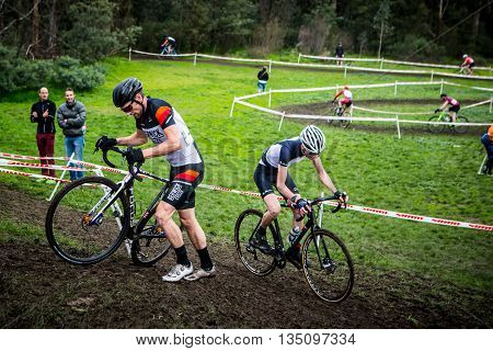 MELBOURNE, AUSTRALIA - JUNE 20: Competitors compete in Rnd 1 of the Dirty Deeds Cyclocross Series 2016
