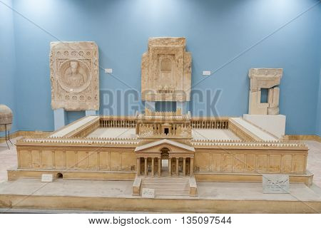 Palmyra Syria- November 28 2008: Small scale model of the beautiful temple of Palmyra in Palmyra museum.