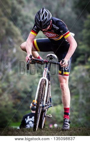 MELBOURNE, AUSTRALIA - JUNE 20: Competitors compete in Rnd 1 of the Dirty Deeds Cyclocross Series 2016