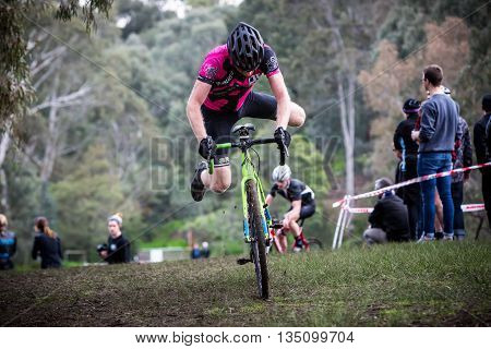 MELBOURNE, AUSTRALIA - JUNE 20: Competitors compete in Rnd 1 of the Dirty Deeds Cyclocross Series 2016