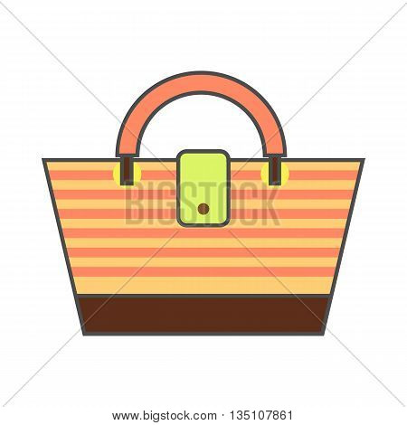 Beach bag vector icon. Colored line icon of striped beach bag
