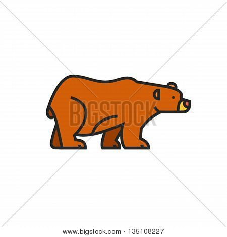 Brown bear vector icon. Colored line illustration of bear
