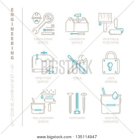 Set Of Vector Engineering Icons And Concepts In Mono Thin Line Style