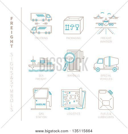 Set Of Vector Freight Icons And Concepts In Mono Thin Line Style