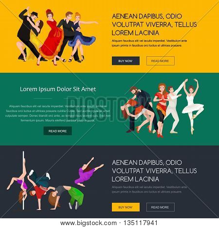 Vector illustration of couple dancing modern dance, Partners dance bachata, Dancing style design concept set, traditional dance flat icon isolated vector illustration, Man and woman ballroom dancing.