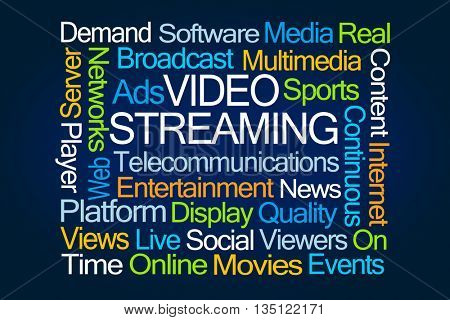 Video Streaming Word Cloud on Blue Background