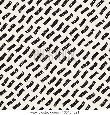 Vector Seamless Black And White Hand Drawn Daigonal Wavy Lines Grunge Pattern. Abstract Freehand Background Design