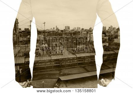 Double Exposure Of Businessman And Power Plant