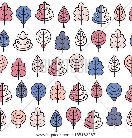 Seamless Pattern With Outline Stroke Icons With Spring Tress.