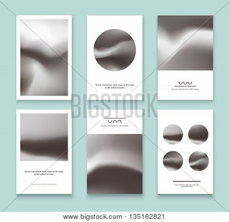 Set of black and white holographic cards. Abstract vector invitations with holographic elements.
