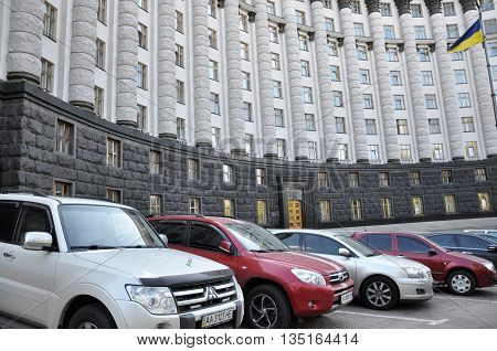 KYIV - UKRAINE - April 14 2016 Government House Ukraine - 10-storey skyscraper and most historic in the Kiev office building located on the street. Grushevskogo 12/2 listed building.