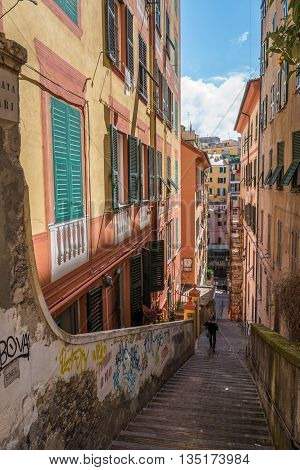 Caruggi, Medieval Streets Of Genoa, Liguria, Italy