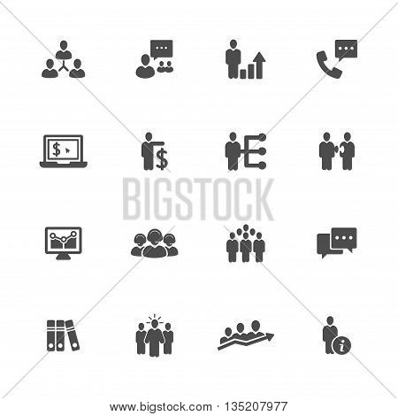 Business strategy flat gray icons set of 16