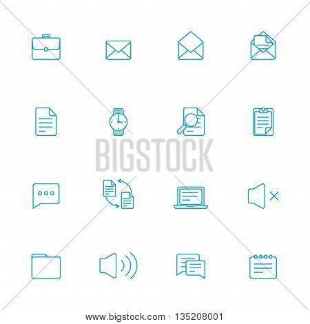 Business blue line icons set of 16