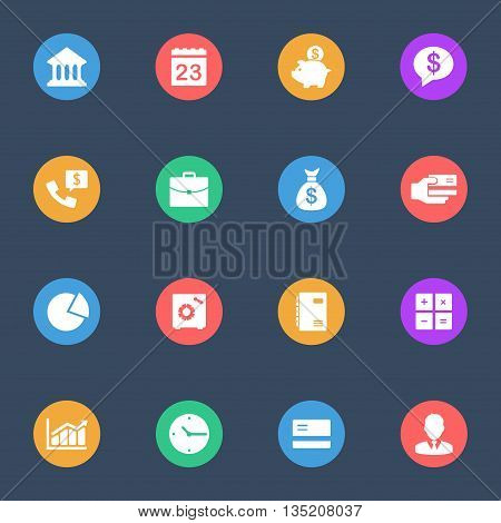 Business flat vector icons set of 16