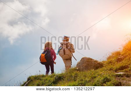 Girls of a family who make trekking