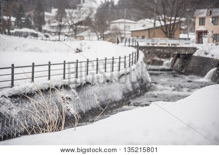 Snow Falling With Swale Background