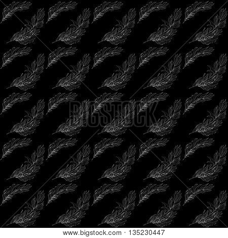 White herbs seamless on black background , botanical decorative pattern with hand drawn herbs, rosemary