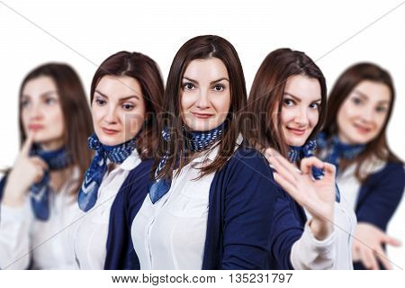 Young beautiful woman with different emotions in collage