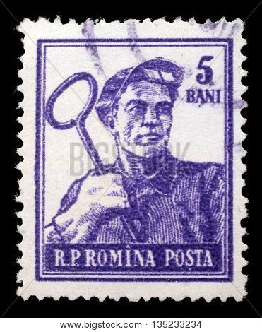ZAGREB, CROATIA - JULY 18: A stamp printed in Romania shows steel-worker, circa 1950s, on July 18, 2012, Zagreb, Croatia
