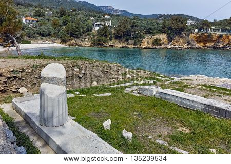 Ancient Column in Archaeological site of Aliki, Thassos island,  East Macedonia and Thrace, Greece