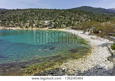 Panoramic view to village and beach of Aliki, Thassos island,  East Macedonia and Thrace, Greece
