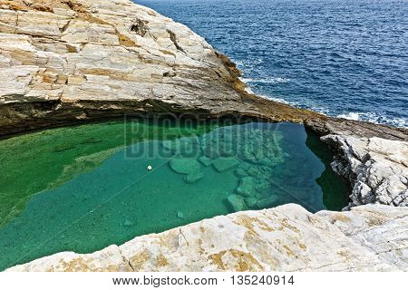 Panoramic view to Giola Natural Pool in Thassos island, East Macedonia and Thrace, Greece