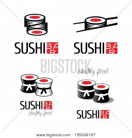 Sushi vector logo set. Asian food emblems for restaurant delivery bar