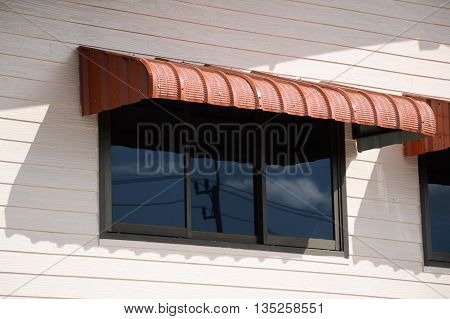 close up Rainproof awning of slide window