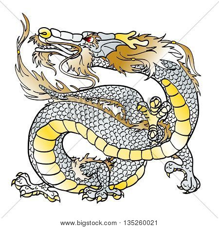 Majestic white metal Asian dragon, simbol chinese new year, on white background