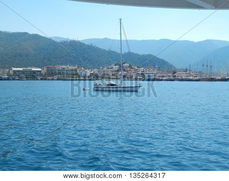 Yachting marina of Marmaris in Turkey resort town on the Aegean Sea