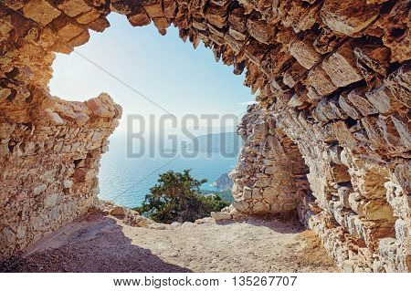 Photo of ruins of Monolithos castle on Rhodes island in Greece