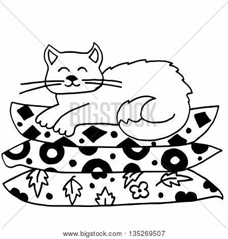 The cat sleeps on the pillow. Background