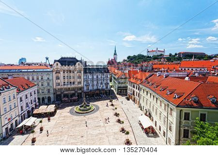 BRATISLAVA SLOVAKIA-JULY 27,2013: View of old castle in Bratislava. Bratislava is the only capital of the world which directly borders on two other states Austria and Hungary.