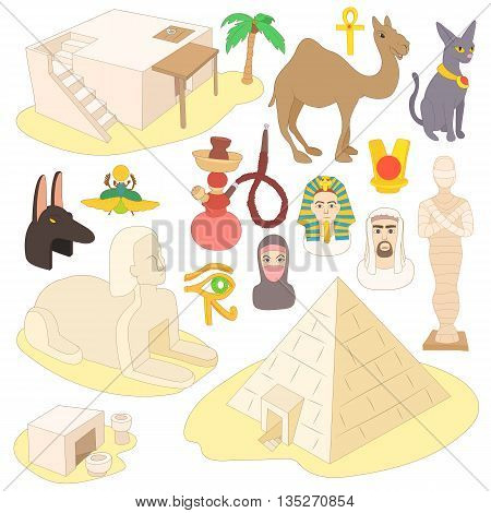 Egypt icons set in cartoon style isolated on white background