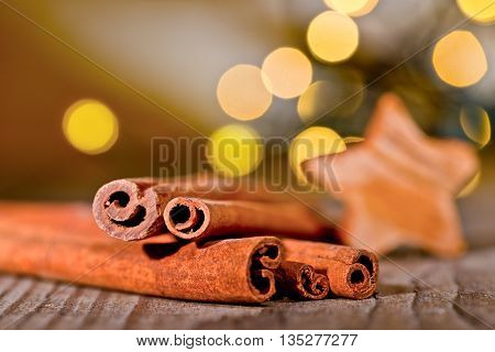Christmas background with cinnamon and christmas star