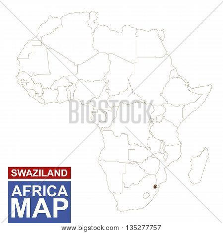Africa Contoured Map With Highlighted Swaziland.