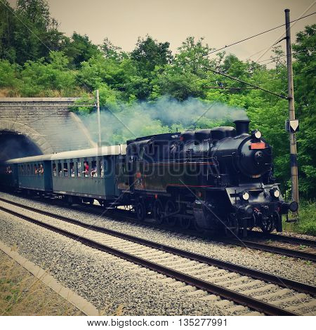 Historic steam train. Specially launched Czech old steam train for trips and for traveling around the Czech Republic.