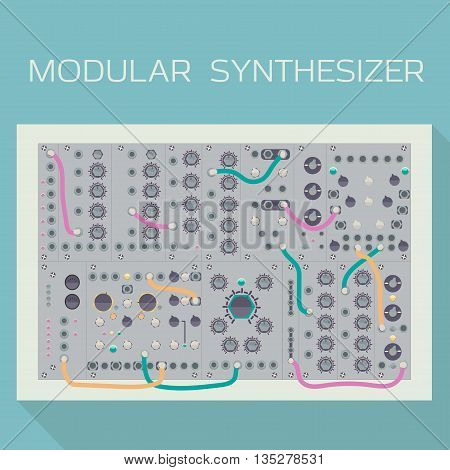 Limited edition of modular synthesizer with wires. Vector illustration.