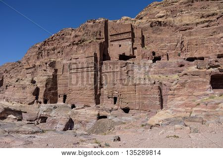 Birds Eye View Of Royal Tomb From High Place Of Sacrifice.(al-madbah) Viewpoint, Petra, Jordan.
