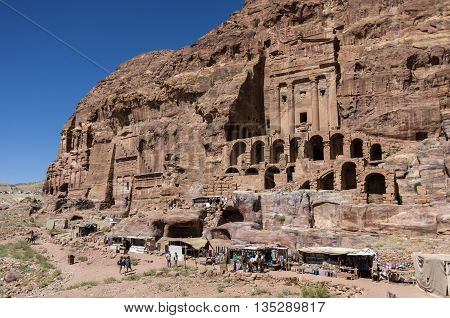 View Of Royal Tombs And The Urn Tomb On Foreground. Petra, Jordan