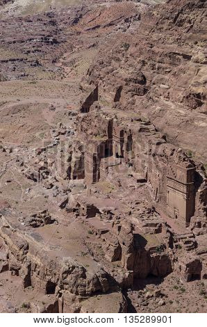 Birds Eye View Of Royal Tomb From High Place Of Sacrifice.(al-madbah) Viewpoint, Petra, Jordan.